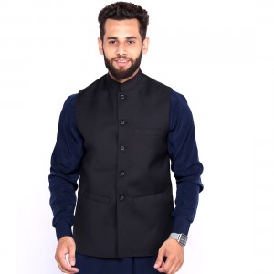 Kamaal Khan Black Suiting  Waistcoat For Men - KK-45